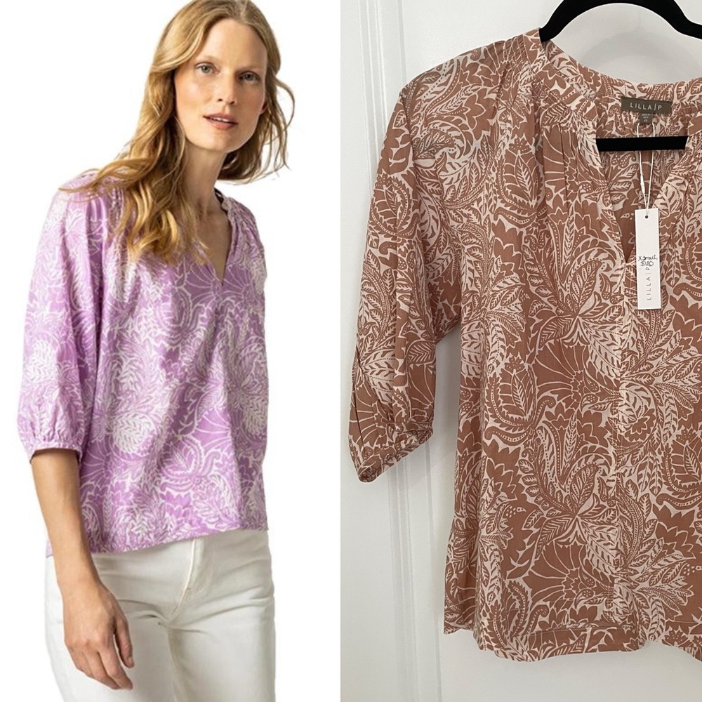 NWT Lilla P Women's 3/4 Sleeve Split
Neck Top Cotton Oversized Blouse.   24